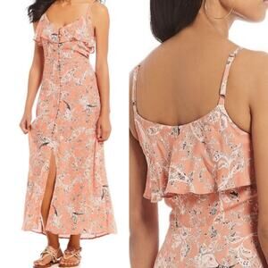 NWT Sanctuary Isabella Maxi Midi Dress Medium Peach Paisley Print Bohemian